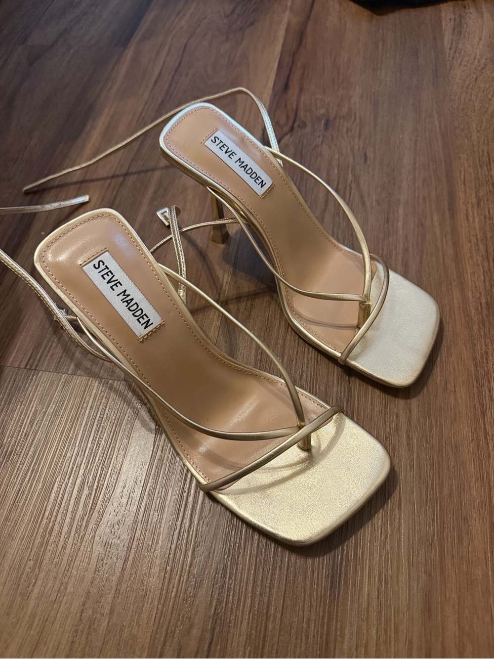 Steve Madden Metallic Gold Strappy Square-Toe Heels